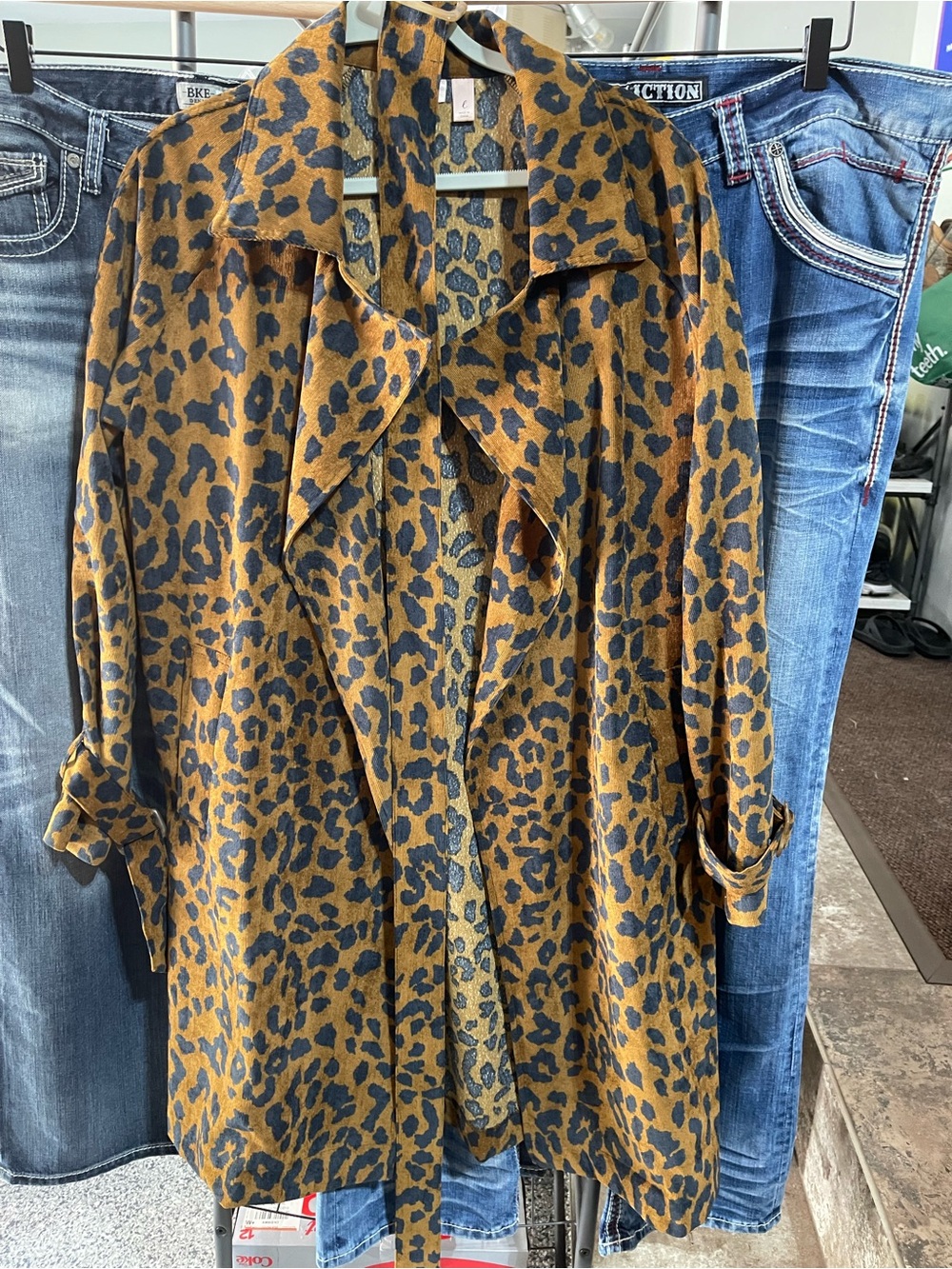 Leopard Print Trench Coat - Brown/Black
